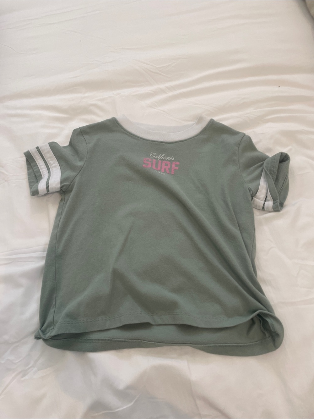 abercrombie kids Sage Green Surf Logo Tee with Pink Accent